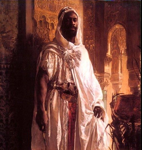 painting of an african moor standing in a palace